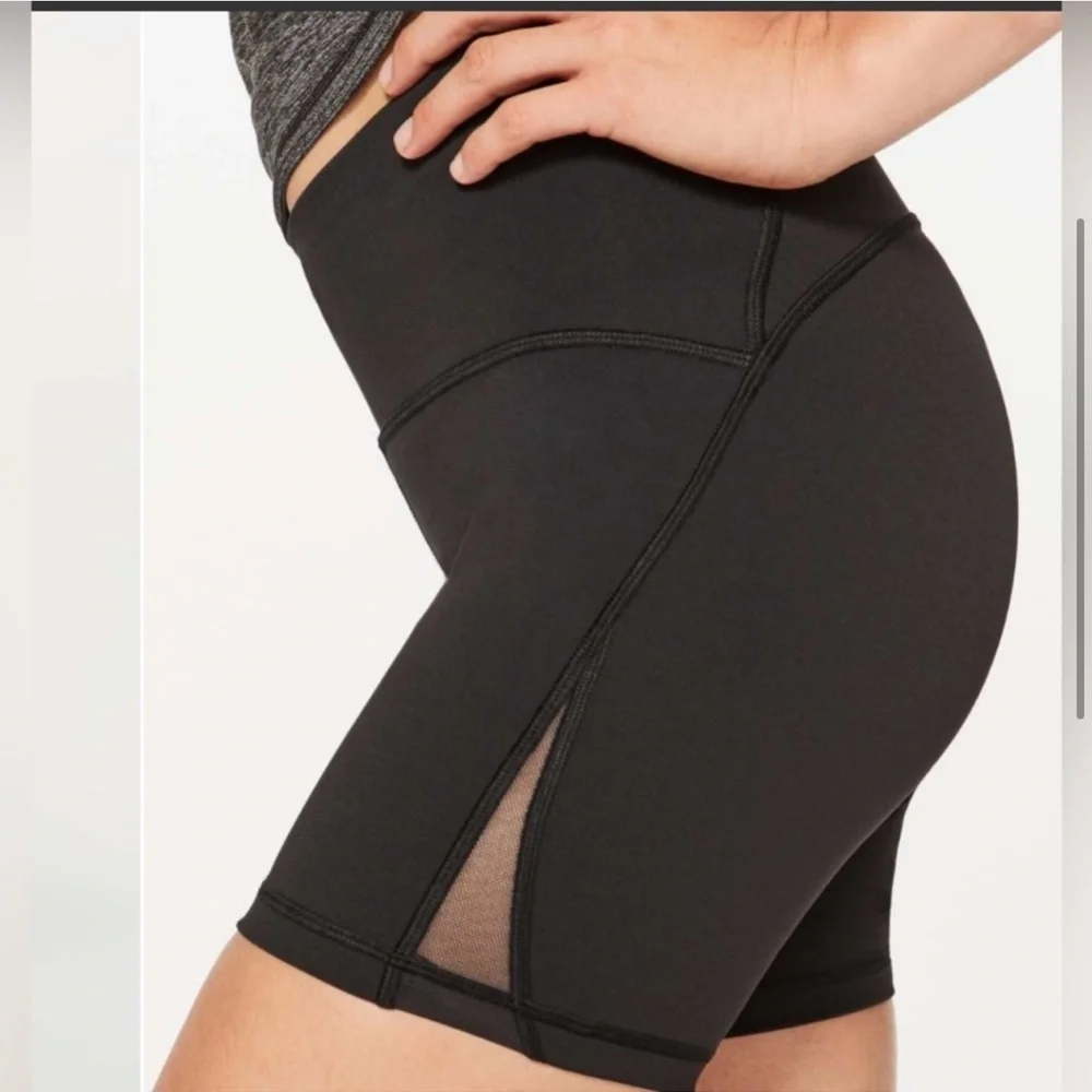 Lululemon train times black shorts mesh detail bike shorts